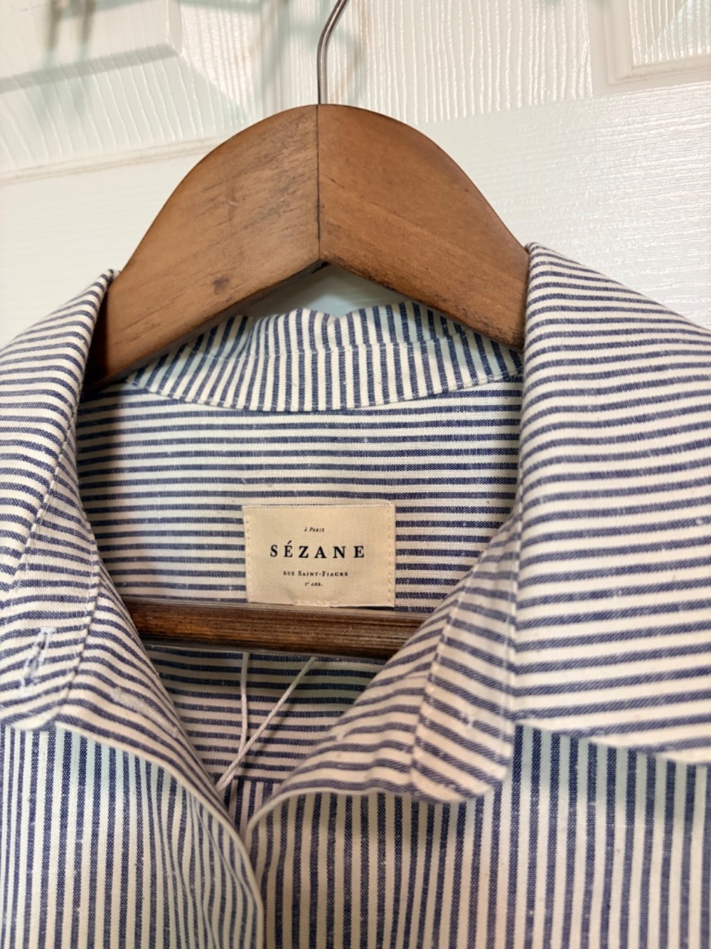 Sezane Tomboy button down shirt Ecru/ Blue sz8 NWT! - Picture 3 of 7